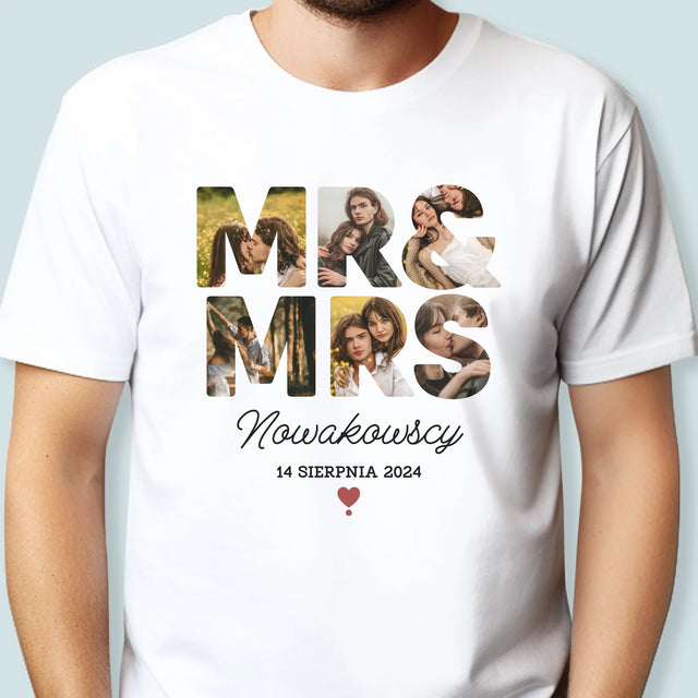 Słowo Ze Zdjęć: Mr&Mrs- Koszulka Męska z Nadrukiem