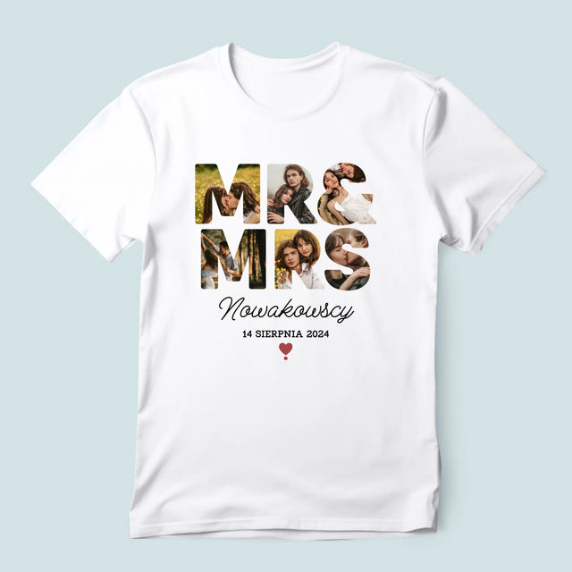 Słowo Ze Zdjęć: Mr&Mrs- Koszulka Męska z Nadrukiem