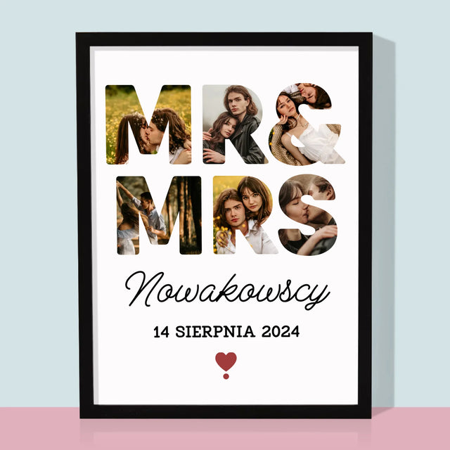 Słowo Ze Zdjęć: Mr&Mrs - Wydruk Obramowany