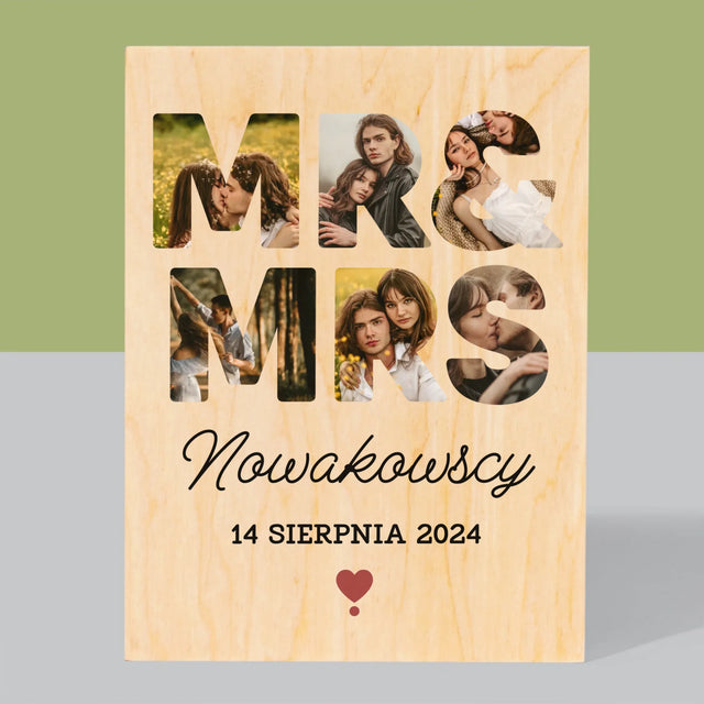 Słowo Ze Zdjęć: Mr&Mrs - Wydruk Na Drewnie