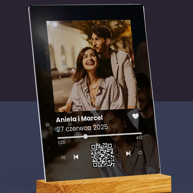 Zdjęcie I Podpis: Spotify Z Kodem Qr Na Ślub - Wydruk Na Szkle Akrylowym