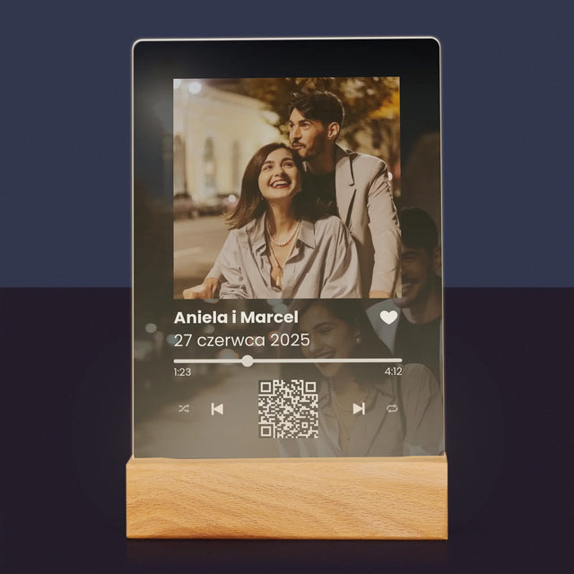 Zdjęcie I Podpis: Spotify Z Kodem Qr Na Ślub - Wydruk Na Szkle Akrylowym