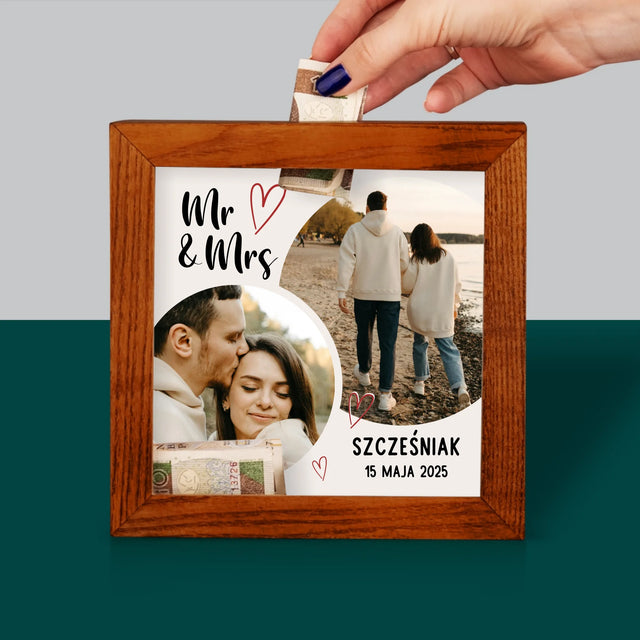 Fotokolaż: Mr Mrs Serca - Drewniana Skarbonka
