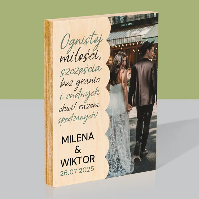 Zdjęcie i Podpis: Ognistej Miłości - Wydruk Na Drewnie