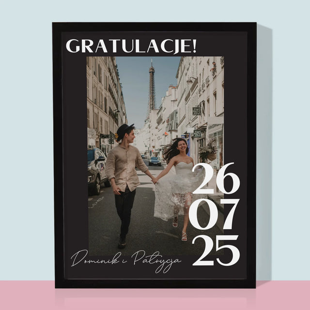 Zdjęcie i Podpis: Gratulacje z Okazji Ślubu - Wydruk Obramowany