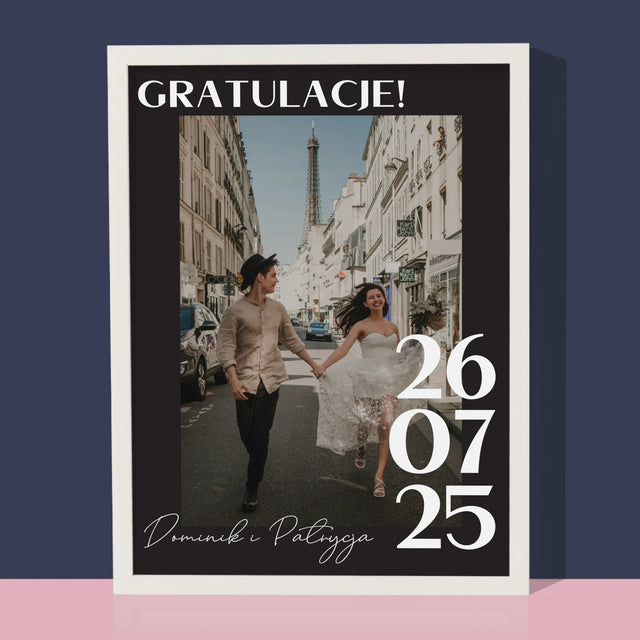 Zdjęcie i Podpis: Gratulacje z Okazji Ślubu - Wydruk Obramowany