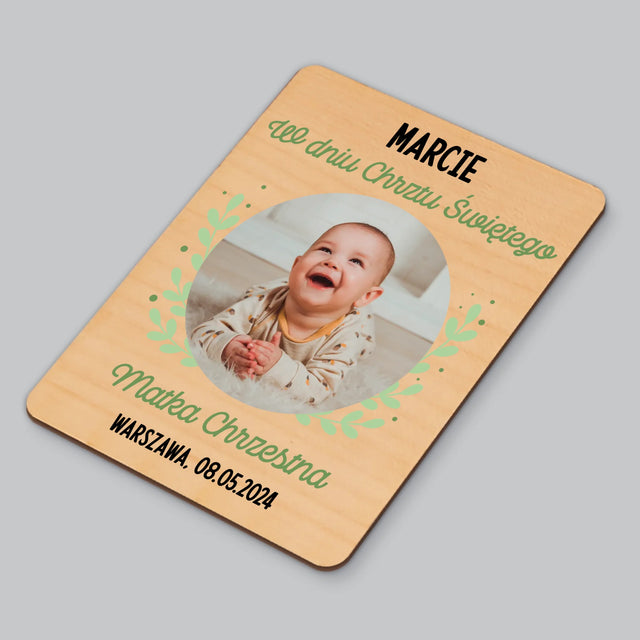 Zdjęcie i Podpis: z Okazji Chrztu Świętego - Magnes Drewniany
