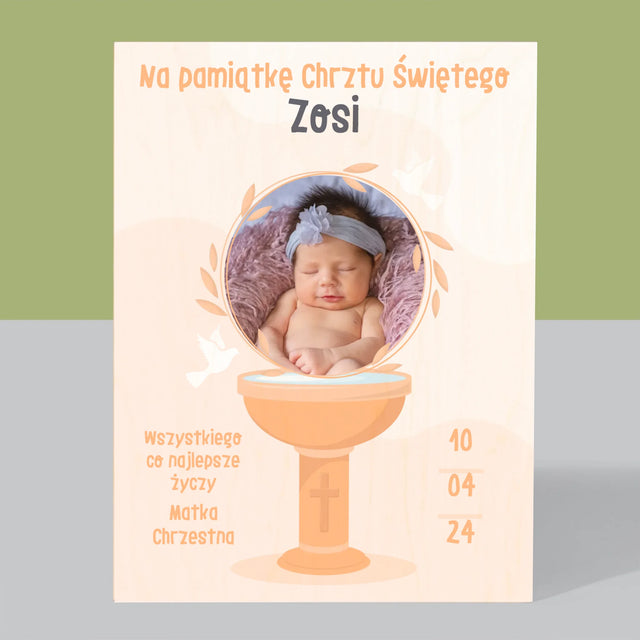 Zdjęcie i Podpis: Na Pamiątkę Chrztu Świętego - Wydruk Na Drewnie