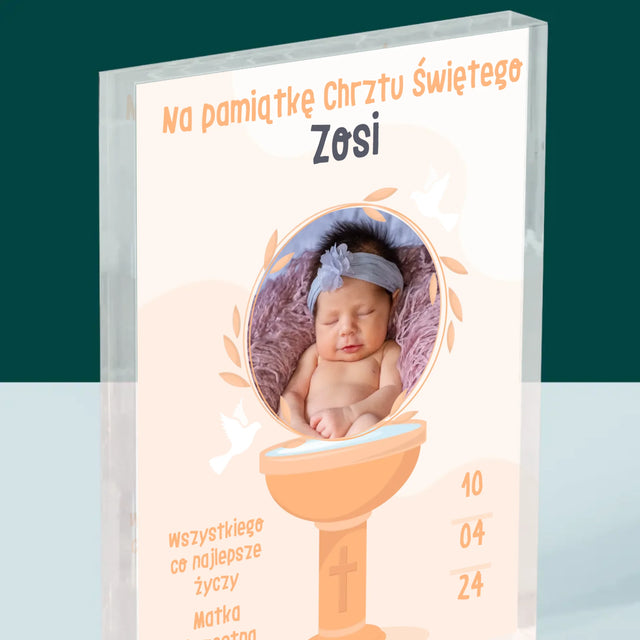 Zdjęcie i Podpis: Na Pamiątkę Chrztu Świętego - Blok Akrylowy z Nadrukiem