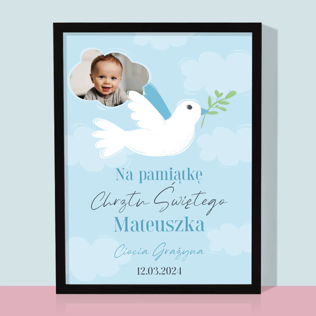 Zdjęcie i Podpis: Pamiątka Chrztu Gołąbek - Wydruk Obramowany