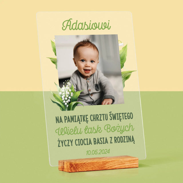 Zdjęcie i Podpis: Pamiątka Chrztu Konwalie - Wydruk Na Szkle Akrylowym