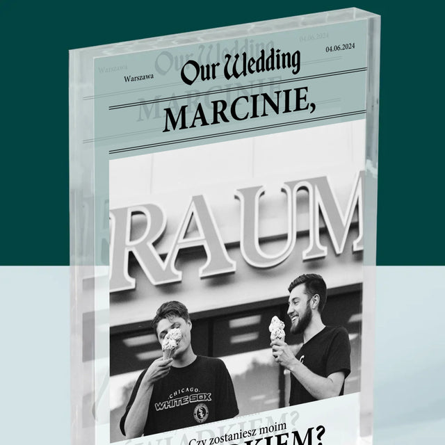 Zdjęcie i Podpis: Our Wedding Świadek - Blok Akrylowy z Nadrukiem