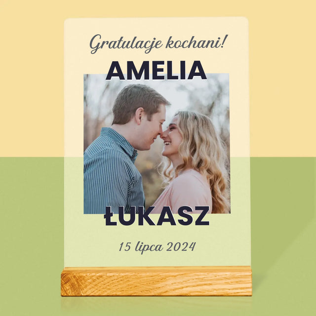 Zdjęcie i Podpis: Ślubne Gratulacje - Wydruk Na Szkle Akrylowym
