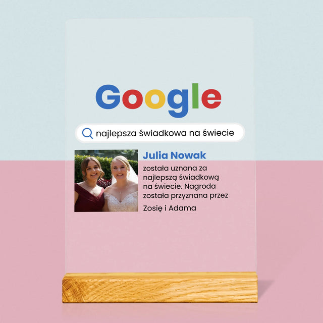 Zdjęcie I Podpis: Najlepsza Świadkowa Wynik Google - Wydruk Na Szkle Akrylowym
