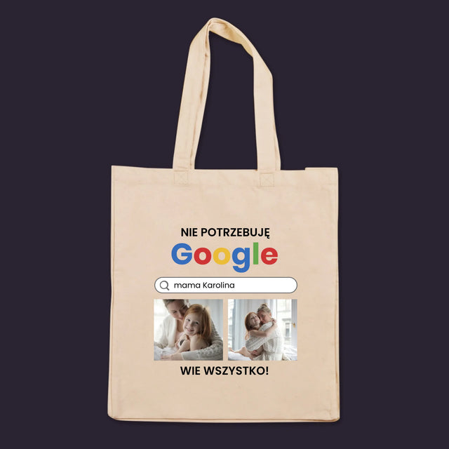 Fotokolaż: Nie Potrzebuję Google - Torba Płócienna z Nadrukiem