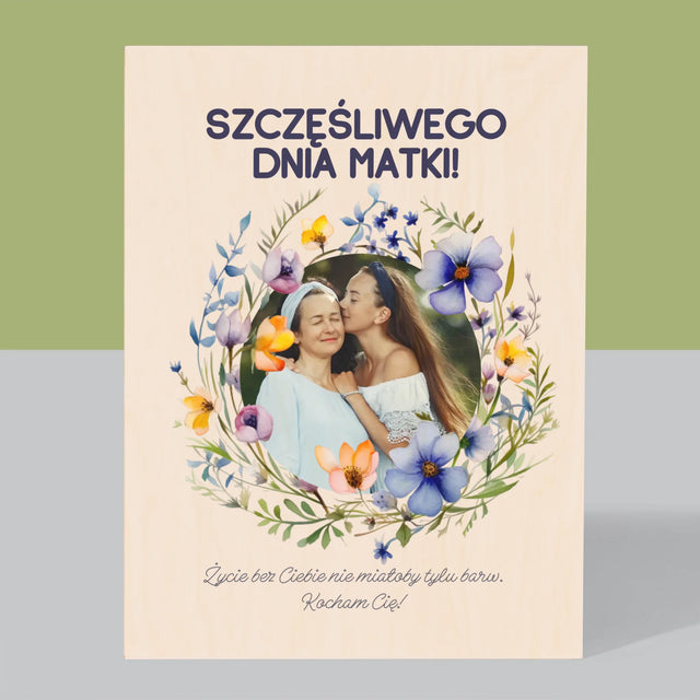 Zdjęcie i Podpis: Szczęśliwego Dnia Matki - Wydruk Na Drewnie