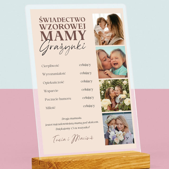 Fotokolaż: Świadectwo Wzorowej Mamy - Wydruk Na Szkle Akrylowym