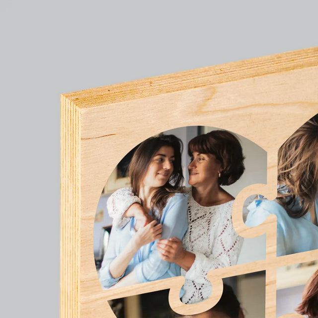 Fotokolaż: Puzzle Serce Dla Mamy - Wydruk Na Drewnie