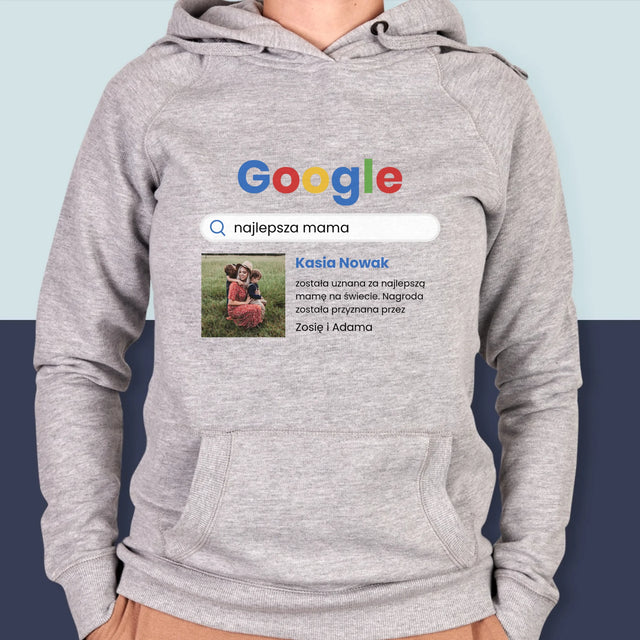 Zdjęcie i Podpis: Najlepsza Mama Wynik Google - Bluza Damska z Kapturem