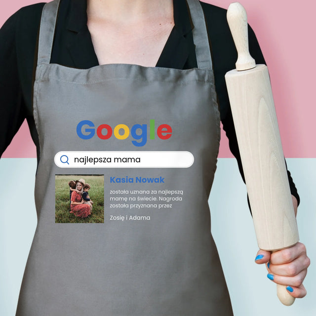 Zdjęcie i Podpis: Najlepsza Mama Wynik Google - Fartuch z Nadrukiem