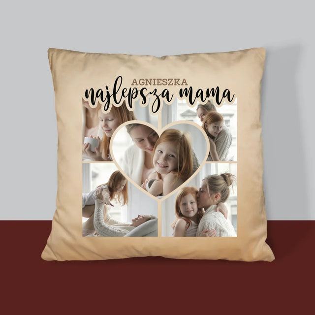 Fotokolaż: Najlepsza Mama Serce - Poduszka z Nadrukiem
