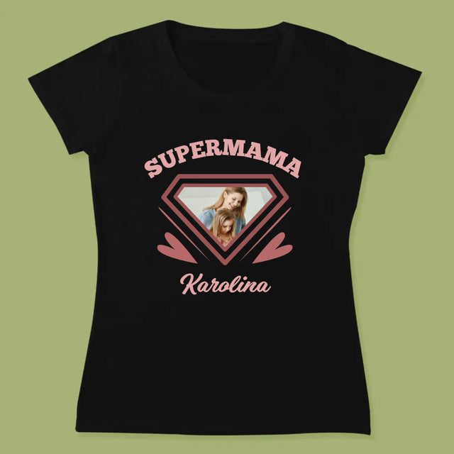 Zdjęcie i Podpis: Supermama - Koszulka Damska z Nadrukiem