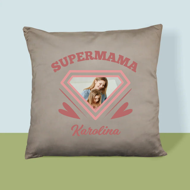 Zdjęcie i Podpis: Supermama - Poduszka z Nadrukiem