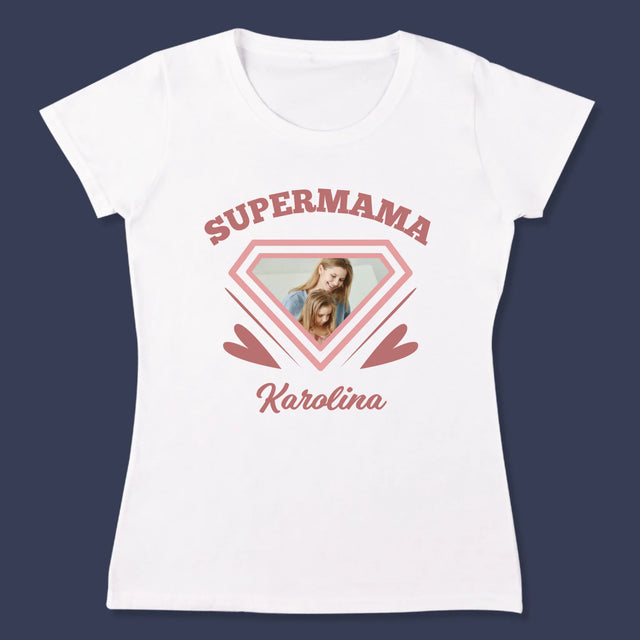 Zdjęcie i Podpis: Supermama - Koszulka Damska z Nadrukiem