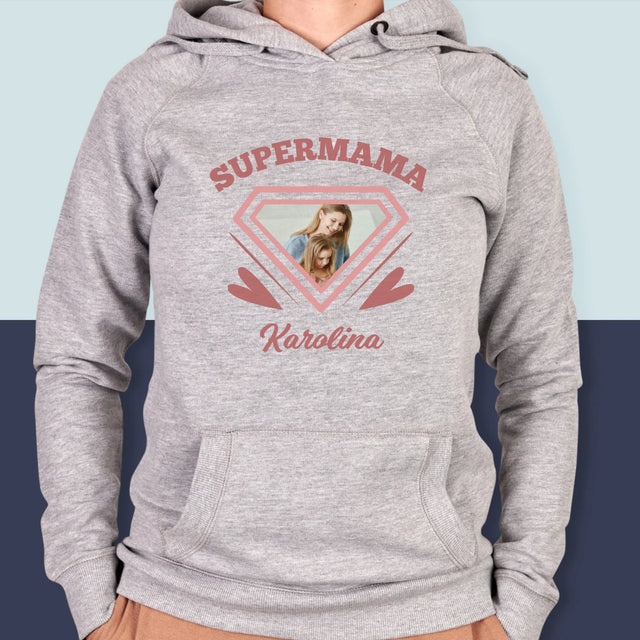 Zdjęcie i Podpis: Supermama - Bluza Damska z Kapturem