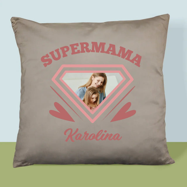 Zdjęcie i Podpis: Supermama - Poduszka z Nadrukiem