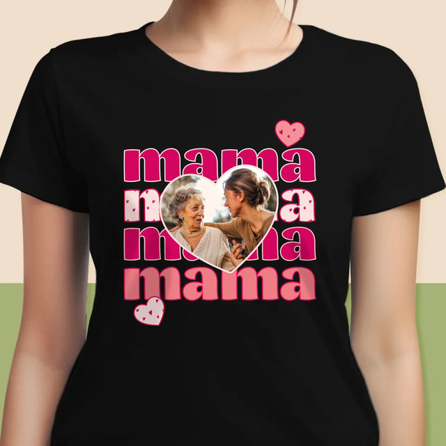 Zdjęcie i Podpis: Słowa Mama - Koszulka Damska z Nadrukiem