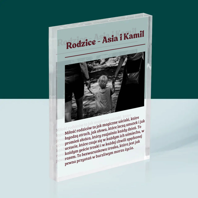 Zdjęcie i Podpis: Rodzice Definicja Ich Miłości - Blok Akrylowy z Nadrukiem