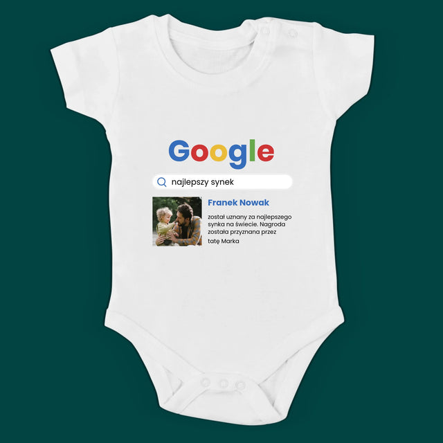 Zdjęcie i Podpis: Najlepszy Tata i Syn Wynik Google - Zestaw Koszulka Męska i Body Niemowlęce