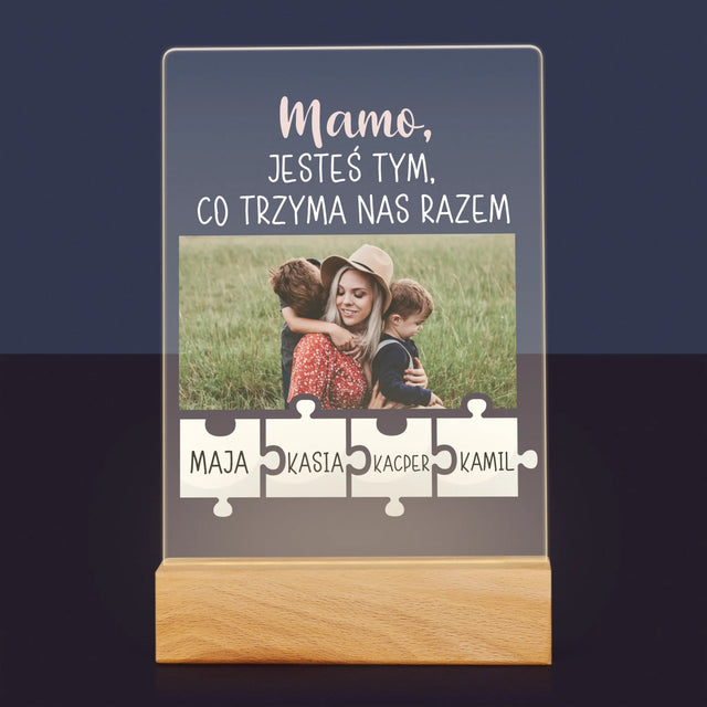 Zdjęcie i Podpis: Mamo, Jesteś Tym Co Trzyma Nas Razem - Wydruk Na Szkle Akrylowym