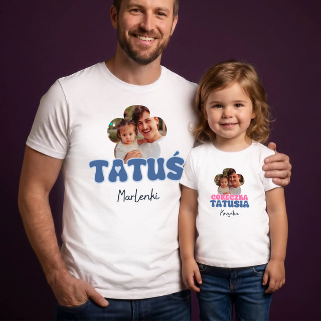 Zdjęcie I Podpis: Tatuś, Córeczka Tatusia - Zestaw Koszulka Męska I Koszulka Dziecięca