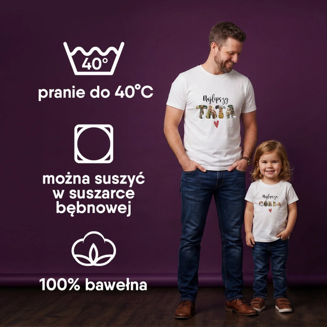 Zdjęcie I Podpis: Najlepszy Tata I Córka Serce - Zestaw Koszulka Męska I Koszulka Dziecięca