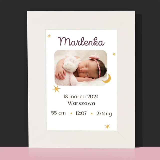 Metryczka Dziecka: Księżyc - Ramka Na Zdjęcie