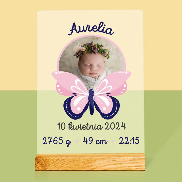 Metryczka Dziecka: Motylek - Wydruk Na Szkle Akrylowym