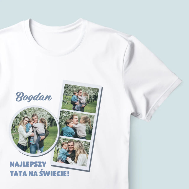 Fotokolaż: Najlepszy Tata Na Świecie - Koszulka Męska z Nadrukiem