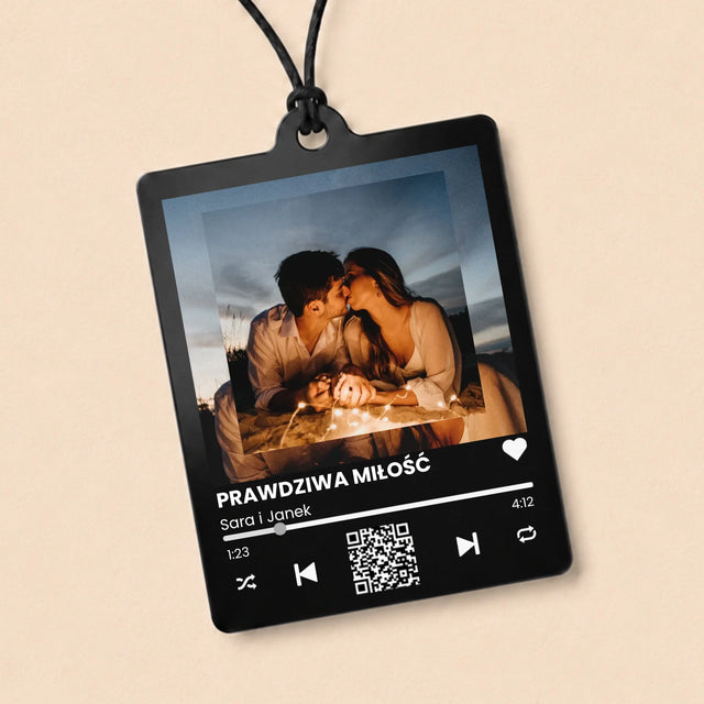 Zdjęcie i Podpis: Spotify z Twoimi Zdjęciami i Kodem Qr - Zawieszka Do Samochodu