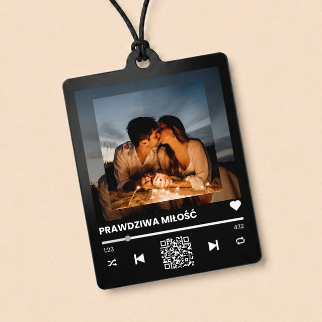 Zdjęcie i Podpis: Spotify z Twoimi Zdjęciami i Kodem Qr - Zawieszka Do Samochodu