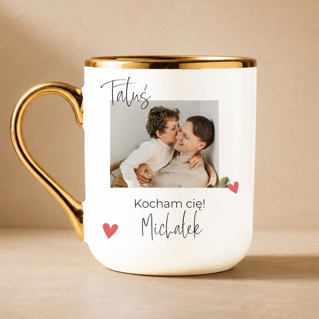 Fotokolaż: Tatusiu Kocham Cię - Kubek Ceramiczny ze Złotym Rantem