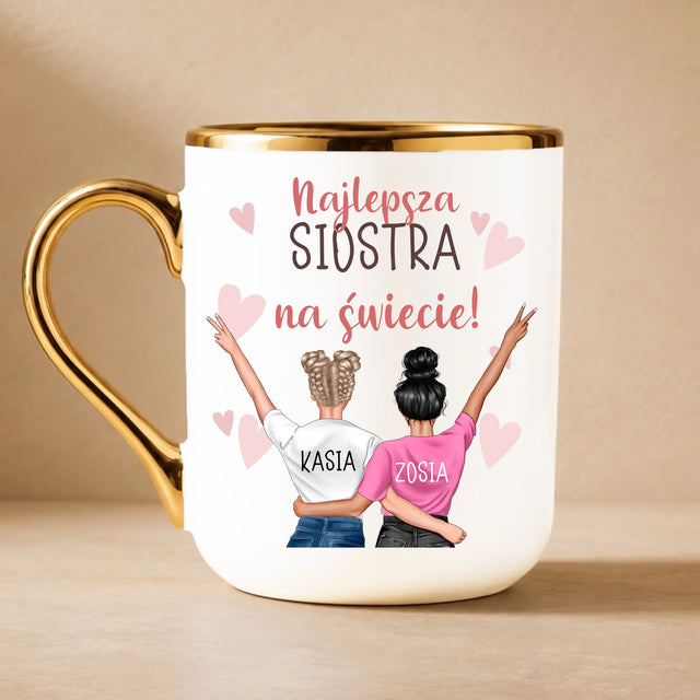 Kreator Postaci: Najlepsza Siostra Na Świecie - Kubek Ceramiczny ze Złotym Rantem