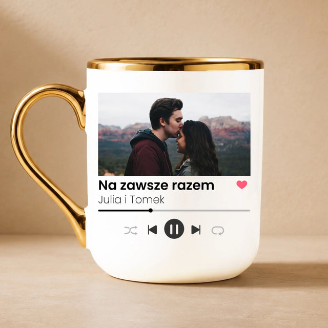 Zdjęcie i Podpis: Spotify z Twoim Zdjęciem - Kubek Ceramiczny ze Złotym Rantem
