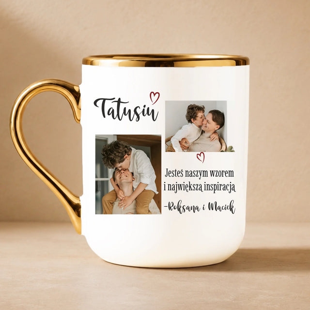 Fotokolaż: Tatusiu - Kubek Ceramiczny ze Złotym Rantem