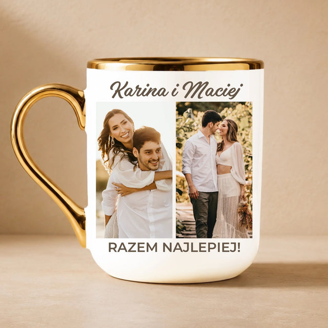 Fotokolaż: Razem Najlepiej - Kubek Ceramiczny ze Złotym Rantem