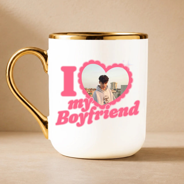 Zdjęcie i Podpis: i Love My Boyfriend - Kubek Ceramiczny ze Złotym Rantem
