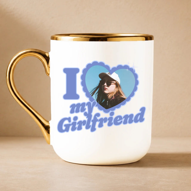 Zdjęcie i Podpis: i Love My Girlfriend - Kubek Ceramiczny ze Złotym Rantem
