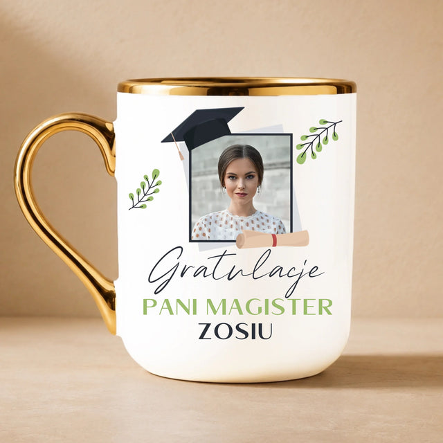 Zdjęcie i Podpis: Gratulacje Magister - Kubek Ceramiczny ze Złotym Rantem