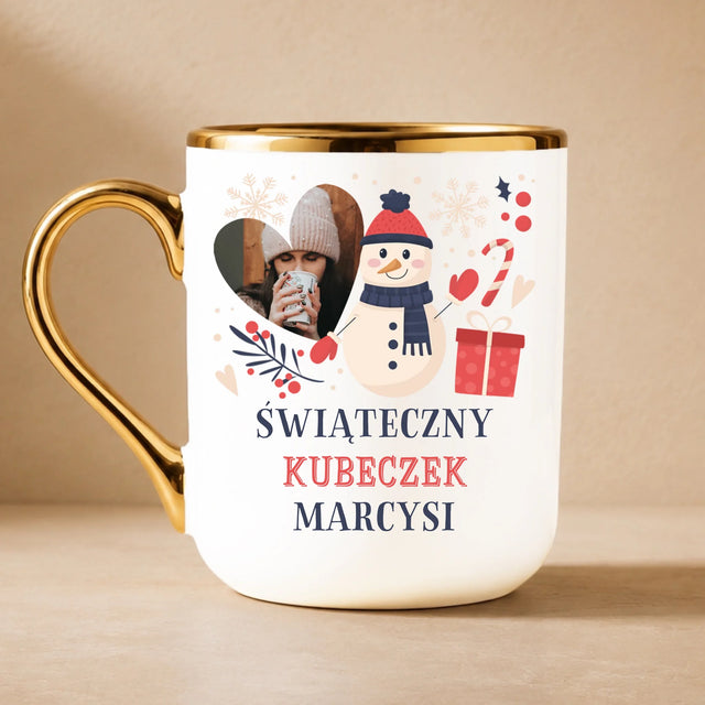 Zdjęcie i Podpis: Świąteczny Kubeczek - Kubek Ceramiczny ze Złotym Rantem